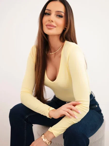 Bluză Kesi Włoski cu decolteu în V cu mâneci lungi lungă galben