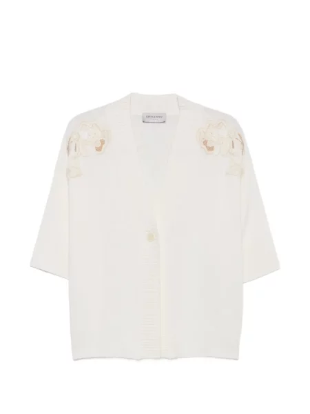 Cardigan Ermanno Firenze cu model floral cu decolteu în V alb