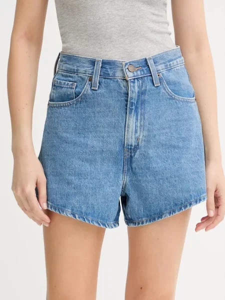 Дънков къс панталон Levi's с изчистен дизайн с висока талия синьо