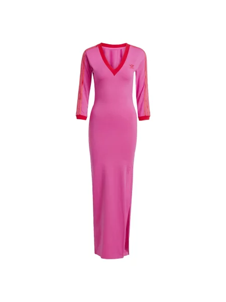 Rochie maxi Adidas Originals cu dungi de costum fucsie