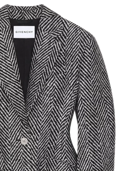 Palton Givenchy de lână cu model herringbone negru