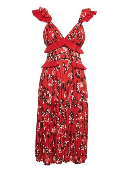 Rochie Self-portrait cu model floral cu imagine plisată roșu