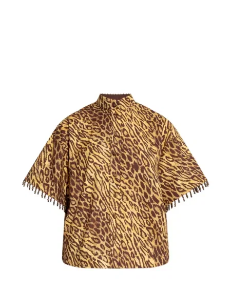 Cămașă Zimmermann cu franjuri cu model leopard galben