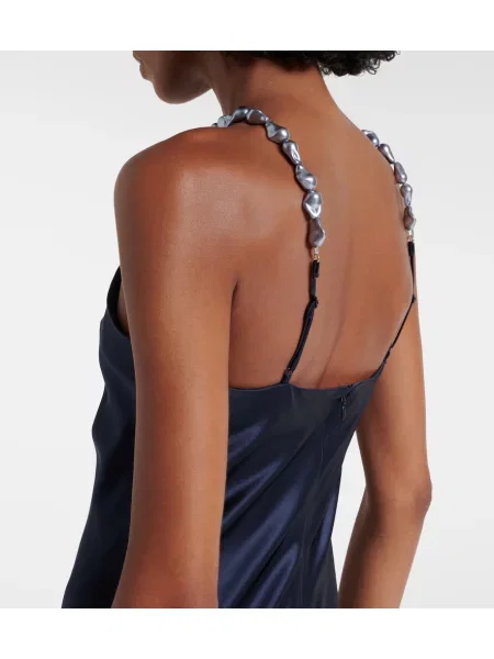Rochie Staud din satin cu gât halter albastru
