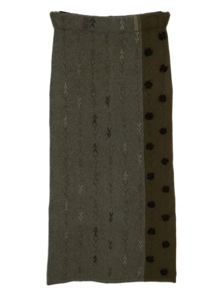 Fustă Yanyan Knits cu broderie verde