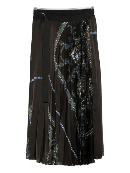 Fusta plisata Sacai cu imagine cu model paisley plisată verde