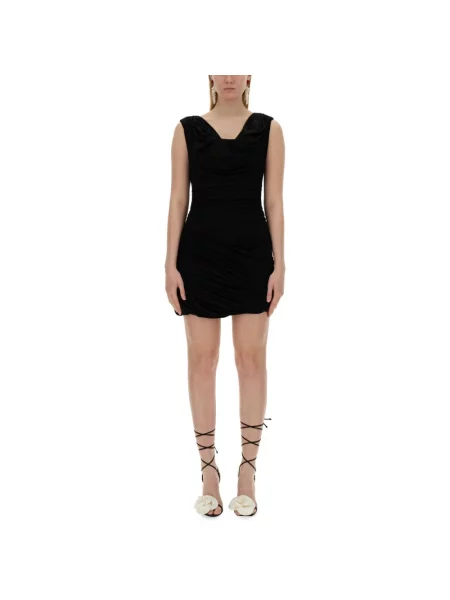 Sukienka mini Magda Butrym bez rękawów z falbankami drapowana czarna