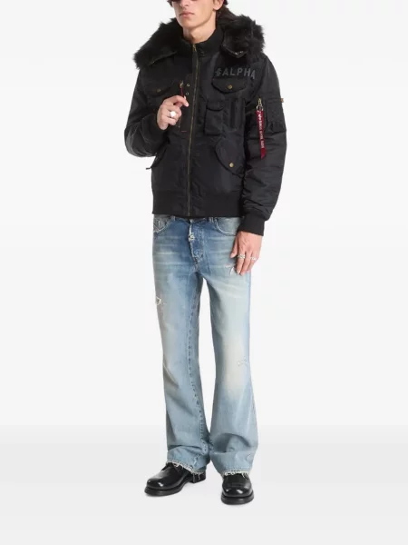 Кожена тапицерия яке Alpha Industries с козина черно
