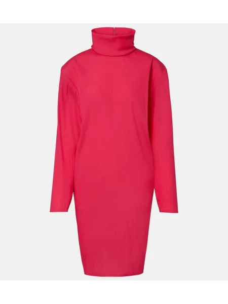 Jedwabna sukienka midi Saint Laurent do kolan garniturowa różowa