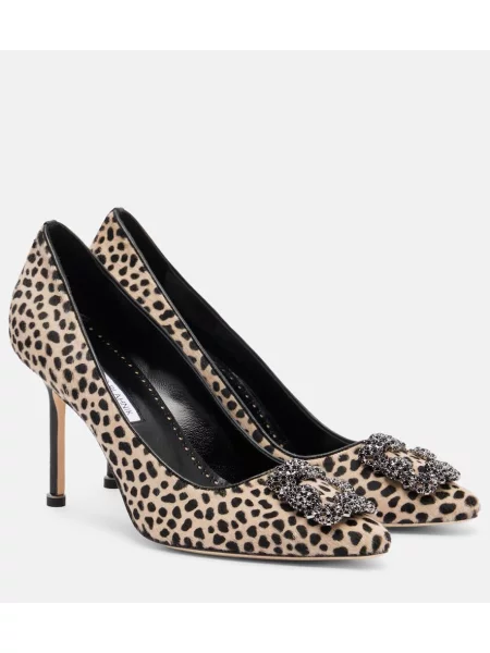 Pantofi cu toc Manolo Blahnik cu imagine cu model leopard bej