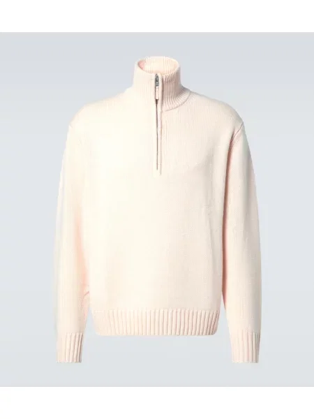 Pulover Allude din cașmir de jumătate de fermoar alb