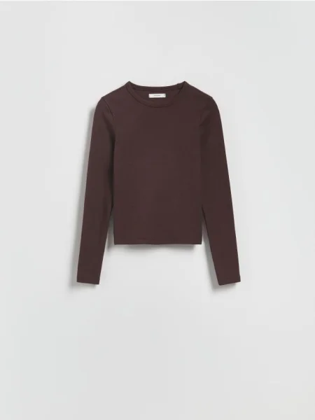 Reserved Tricou cu mânecă lungă cu conținut ridicat de modal maro-închis maro