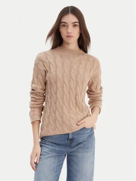 United Colors of Benetton sweter z domieszką wełny beżowy z półgolfem brązowy