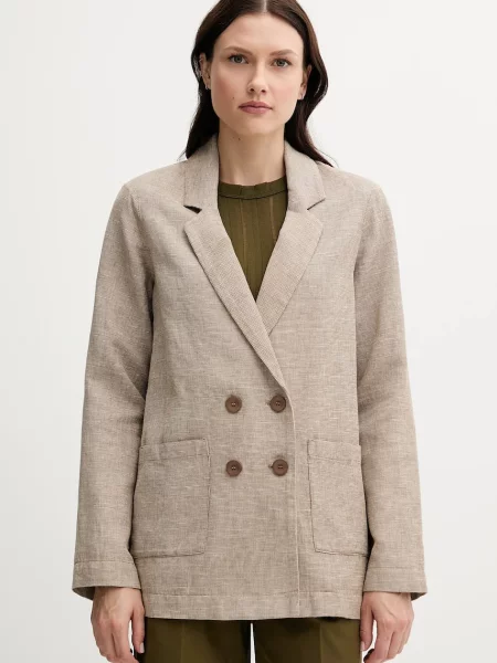 United Colors of Benetton sacou de in cu doua randuri de cu imprimeu bej