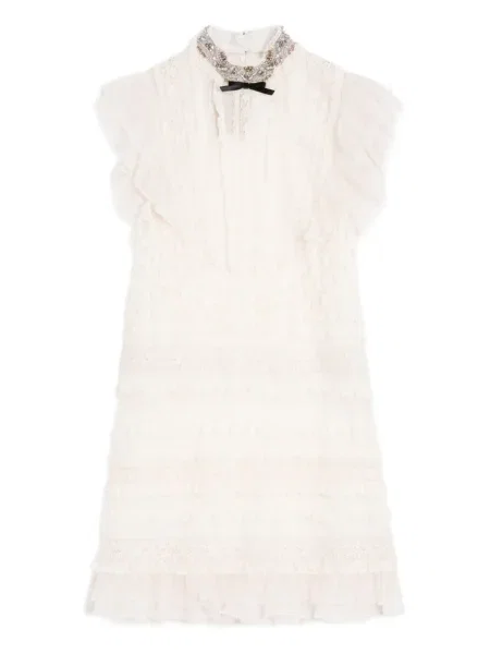 Haftowana mała sukienka jeansowa Valentino Garavani garniturowa biała