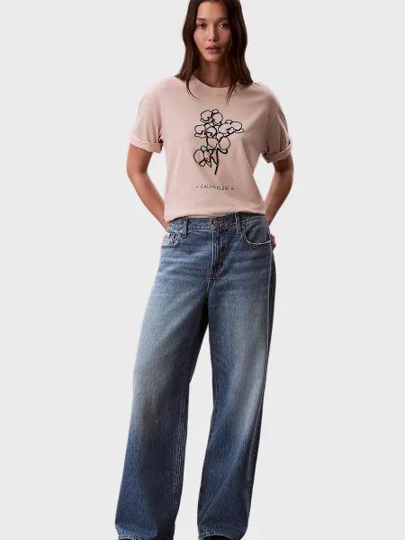 Графический футболка Calvin Klein Jeans бежевая