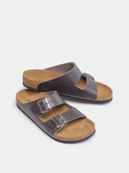 Кожаные шлепанцы Leon серые