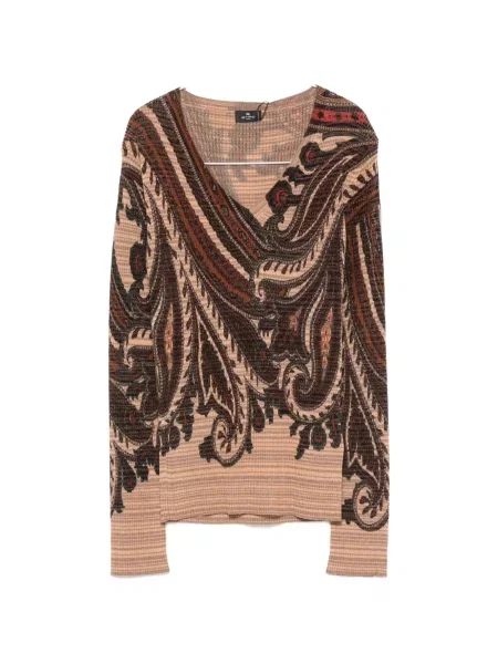 Pulover Etro cu imagine cu decolteu în V cu model paisley maro