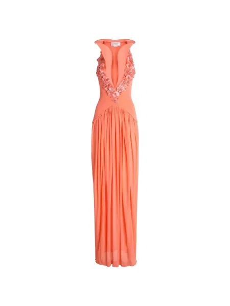 Rochie Genny cu model floral cu aplicații portocaliu