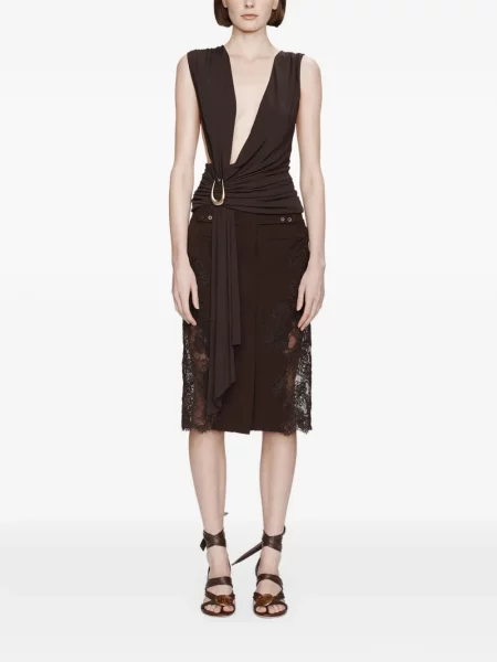 Блуза Christopher Esber с драперии камъни кафяво