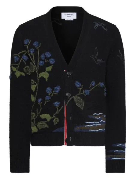 Плетена жилетка Thom Browne с V-образно деколте черно