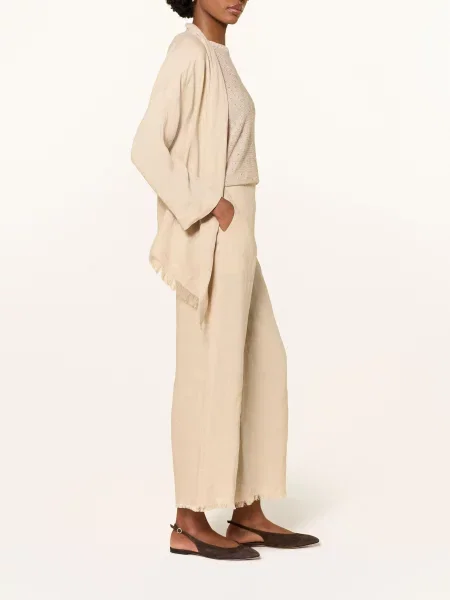 Antonelli Firenze Lniana Spódnica-Spodnie Z Frędzlami beige beżowe