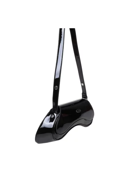 Lakierowana lniana torebka crossbody Diesel czarna