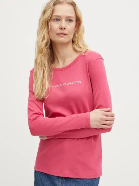 Блуза с дълги ръкави United Colors of Benetton лилаво розово