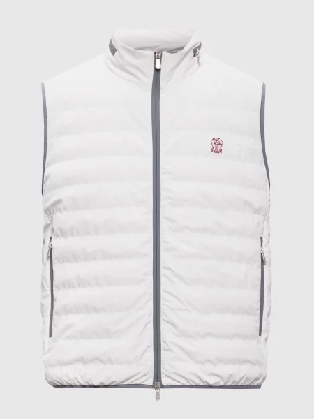 Пуховий жилет з вишивкою емблеми Brunello Cucinelli білий