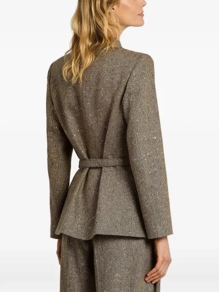 Cu centură geacă Kiton din tweed maro