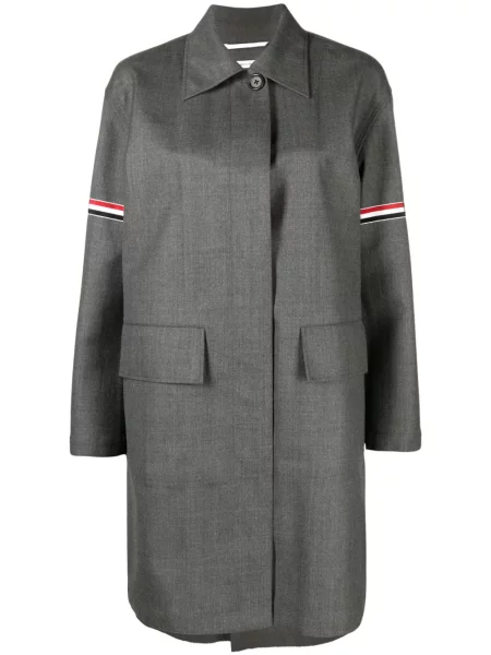 Palton Thom Browne cu dungi din țesătură twill gri