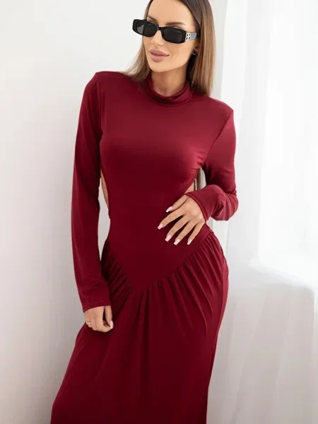 Rochie maxi Kesi Włoski cu spatele deschis lungă de costum bordo