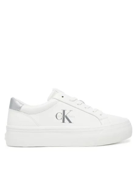Calvin Klein Sneakers Vulc Flatf Lth Silver Logo Tag alb