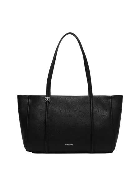Torba shopper z Detal z logo Ck Calvin Klein czarna