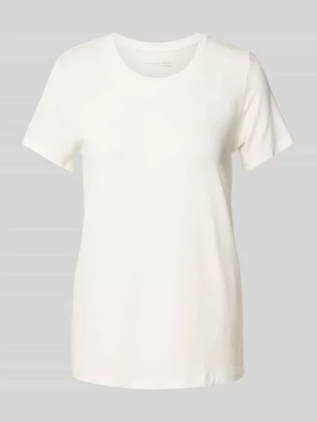 T-shirt z prążkowanym okrągłym dekoltem Schiesser biała