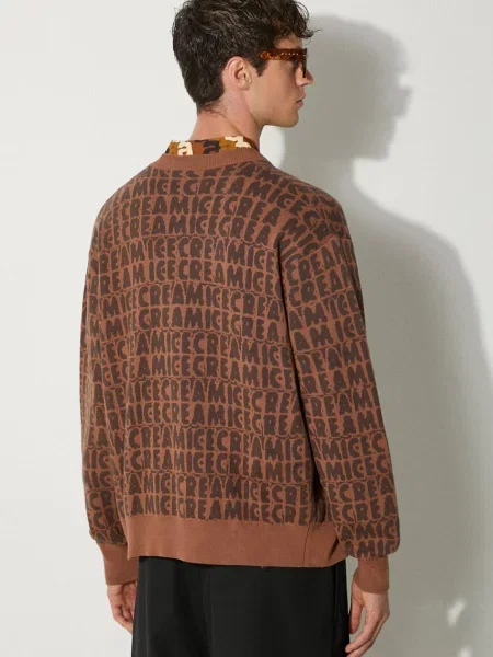 Svetr s příměsí vlny ICECREAM Text Print Cardigan hnědý