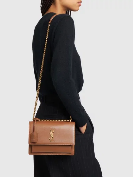 Kožená kožená taška Saint Laurent hnedá