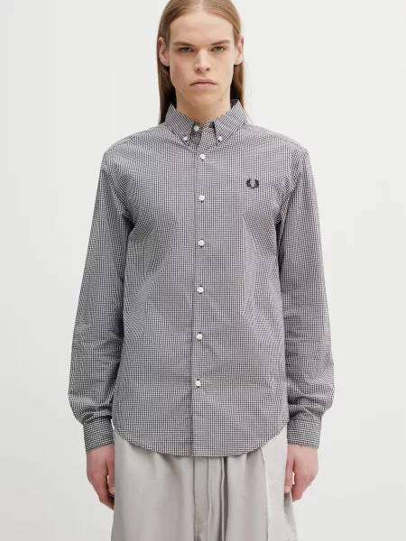 Koszula Fred Perry z kołnierzem w kratę z długim rękawem czarna