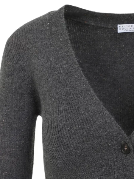 Cardigan Brunello Cucinelli cu decolteu în V gri