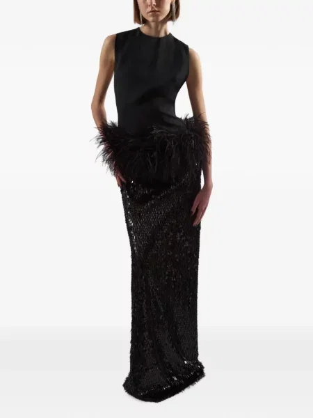 Rochie maxi Taller Marmo cu pene negru