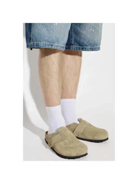 Klapki Birkenstock skórzane zielone