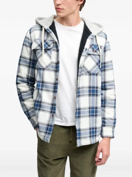 Карирана риза Superdry с качулка бяло