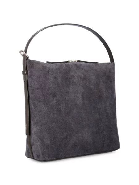Geantă shopper A.p.c. din piele de căprioară gri