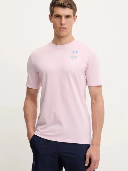 Тениска за трениране Under Armour лилаво с принт розово
