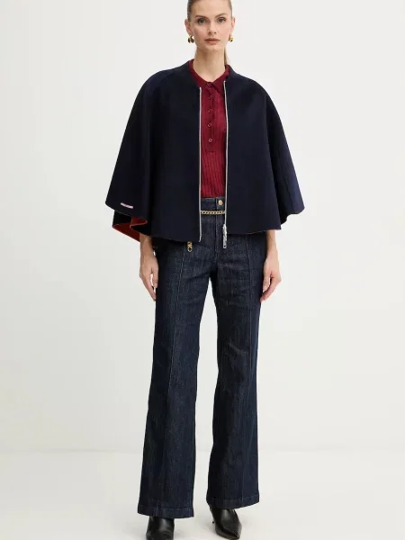 MAX&Co. poncho cu două fețe din lână bleumarin