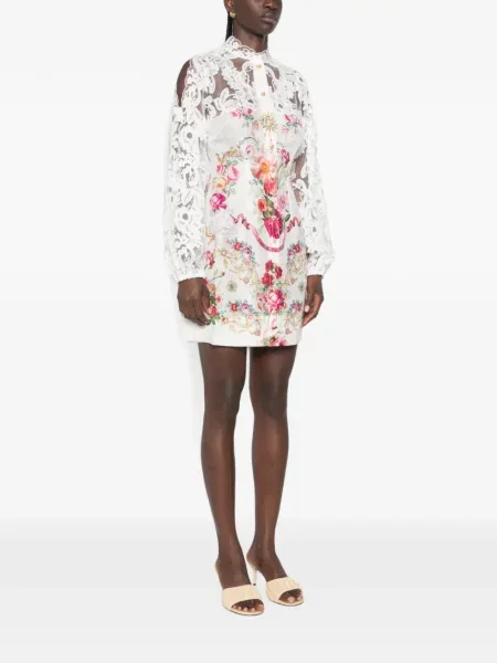 Rochie mini Camilla cu model floral cu imagine din dantelă alb