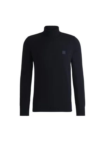 Sweter z golfem z naszywką z logo z kaszmiru Boss granatowy