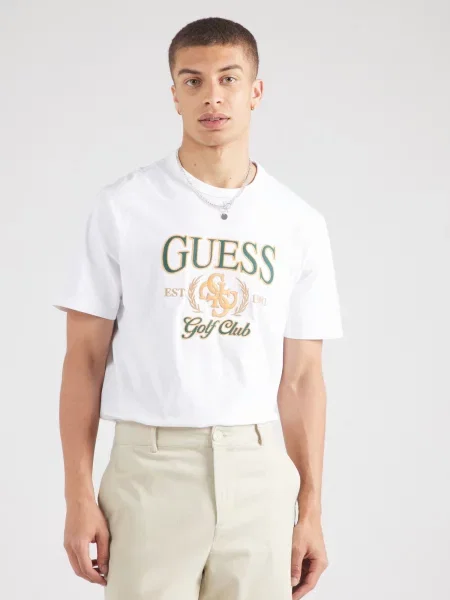 GUESS Tricou kitt / auriu / verde smarald alb
