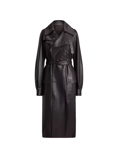 Palton Ralph Lauren Collection din piele cu două rânduri de nasturi maro