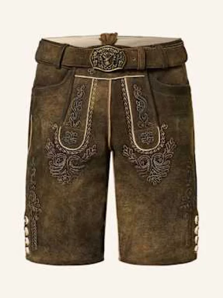 Hirscher Kožené Krojové Kalhoty Sonthofen hnědá